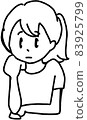 Thinking girl (black and white, line drawing) 83925799