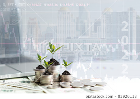 2022 New year on growing up money coin stack for investment 83926118