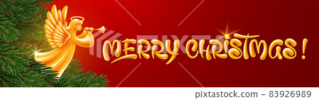 Christmas And New Year Greeting Banner Template With Golden Angel And Fir Tree Christmas And New Year Greeting Banner Template With Golden Angel And Fir Tree 83926989
