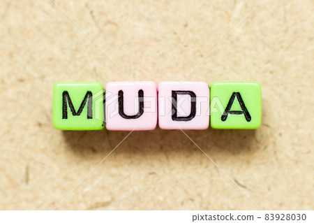 Color alphabet letter block in word muda on wood background Color alphabet letter block in word muda on wood background 83928030