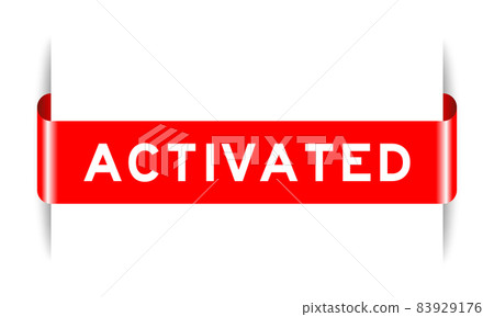 Red color inserted label banner with word activated on white background 83929176
