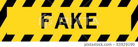 Yellow and black color with line striped label banner with word fake Yellow and black color with line striped label banner with word fake 83929190