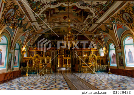 Interior of St. Sergius refectory church of Trinity Lavra of St. Sergius in Sergiev Posad, Russia 83929428