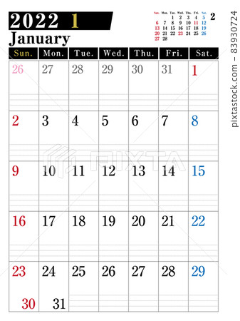 2022 年簡單的垂直日曆 1 月 2022 年簡單的垂直日曆 1 月 83930724