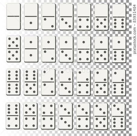 Dominos bones with shadows, set 28 pieces for game, isolated on