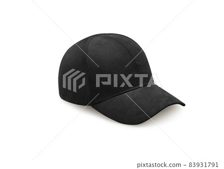 Black baseball cap isolated on white background. Baseball cap in angles view front and back. Canvas fabric cap for premium gift design. 83931791
