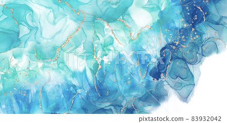 (酒精水墨藝術抽象背景)從綠色到藍色的生動漸變夏季水平橫幅白底金色 (酒精水墨藝術抽象背景)從綠色到藍色的生動漸變夏季水平橫幅白底金色 83932042