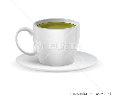Realistic white ceramic cup with matcha. Green tea. Natural healthy drink. Japanese beverage. Side view of porcelain mug with saucer. Tableware isolated template. Vector cafe menu mockup Realistic white ceramic cup with matcha. Green tea. Natural healthy drink. Japanese beverage. Side view of porcelain mug with saucer. Tableware isolated template. Vector cafe menu mockup 83932071