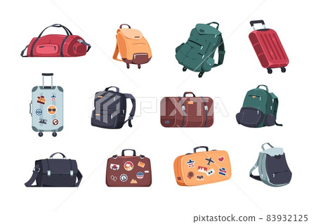 Travel bags. Cartoon knapsack and suitcase. Stock Illustration 83932125 PIXTA