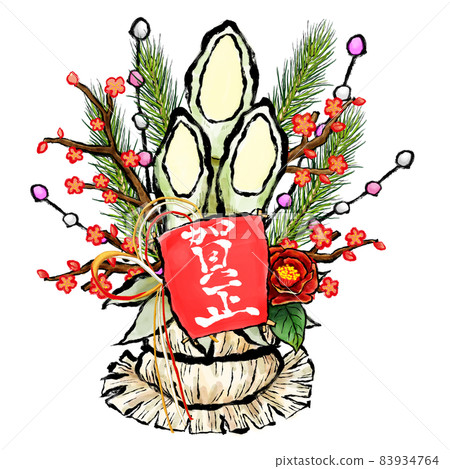 “Kamasa”風箏和山茶花在門鬆上作為新年裝飾 83934764