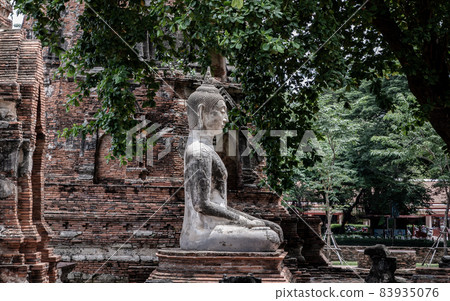 Ancient buddha statue at Wat phra mahathat. Ayutthaya province in Thailand. Ancient buddha statue at Wat phra mahathat. Ayutthaya province in Thailand. 83935076