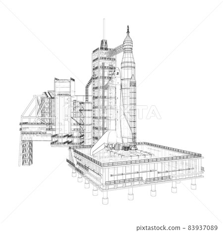 Space Rocket on launch pad. Vector 83937089