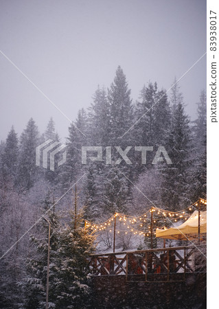 Winter Mountain Village Landscape, Nature Panoramic Image 83938017