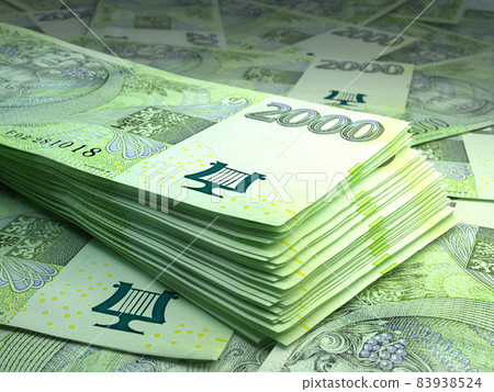 Czech money. Czech koruna banknotes. 2000 CZK Kc bills. Czech money. Czech koruna banknotes. 2000 CZK Kc bills. 83938524