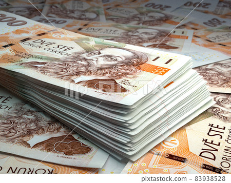 Czech money. Czech koruna banknotes. 200 CZK Kc bills. 83938528