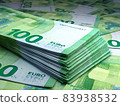 European money. European euro banknotes. 100 EUR euro bills. 83938532
