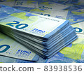 European money. European euro banknotes. 20 EUR euro bills. 83938536