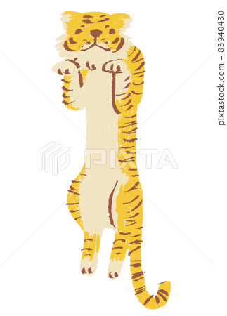 一隻被舉起並有長軀幹的老虎的滑稽矢量圖 83940430