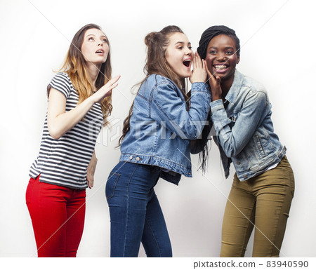 diverse multi nation girls group, teenage friends company cheerful having fun, happy smiling, cute posing isolated on white background, lifestyle people concept, african-american and caucasian diverse multi nation girls group, teenage friends company cheerful having fun, happy smiling, cute posing isolated on white background, lifestyle people concept, african-american and caucasian 83940590