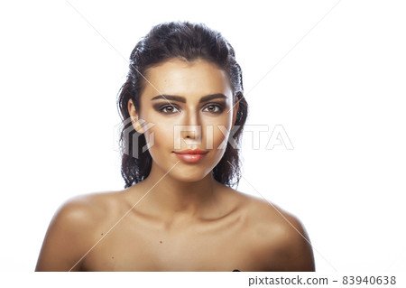 young pretty caucasian brunette woman posing cheerful on white background isolated, lifestyle people concept young pretty caucasian brunette woman posing cheerful on white background isolated, lifestyle people concept 83940638