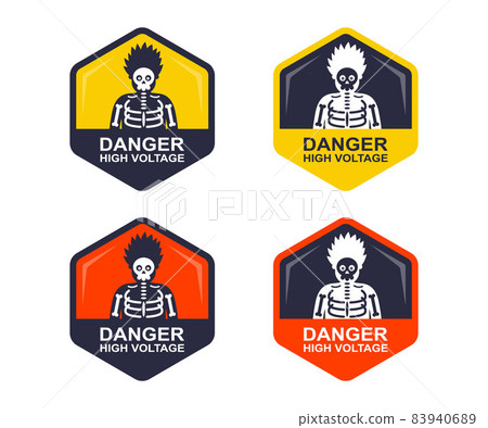 caution high voltage sign. human high voltage shock. 83940689