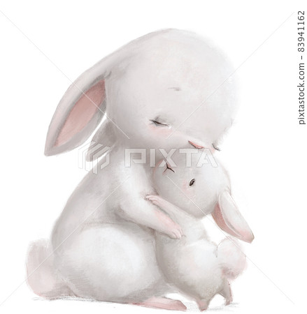 cute watercolor hares - mom and her kid 83941162