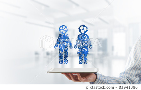 Concept of cooperation or maybe family with two figures presenting couple and relations Concept of cooperation or maybe family with two figures presenting couple and relations 83941386