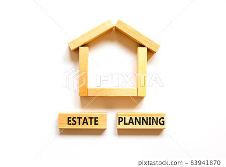 Estate planning symbol. Concept words 'Estate planning' on wooden blocks near miniature house. Beautiful white background, copy space. Business and estate planning concept. Estate planning symbol. Concept words 'Estate planning' on wooden blocks near miniature house. Beautiful white background, copy space. Business and estate planning concept. 83941870