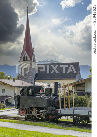 Historical steam locomotive, Achensee lake railroad, Tiro, Austria 83942629