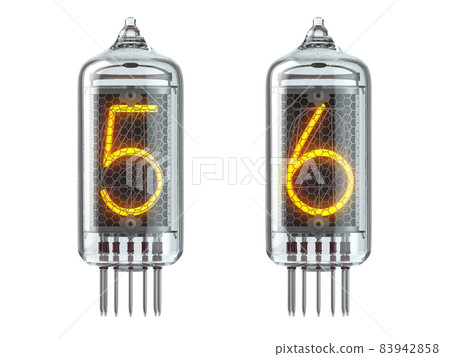 Nixie tube indicator isolated on white. Number 5 five and 6 six. 83942858