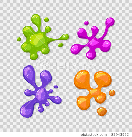 Bright multicolored slimes. Viscous shiny puddles. Vector cartoon illustration. 83943932