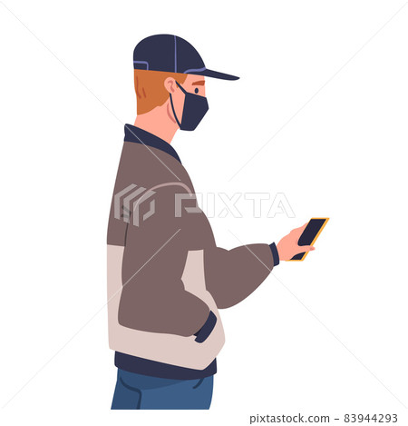 Man Character in Mask Using Contactless Payment with Smartphone for Coronavirus Prevention Vector Illustration Man Character in Mask Using Contactless Payment with Smartphone for Coronavirus Prevention Vector Illustration 83944293