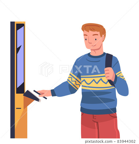 Man Character Using Contactless Payment with Smartphone for Coronavirus Prevention Vector Illustration Man Character Using Contactless Payment with Smartphone for Coronavirus Prevention Vector Illustration 83944302