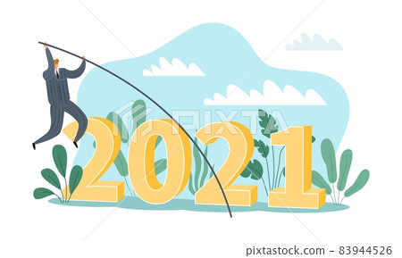 Overcome hard time year 2021. Businessman jumping over numbers with stick. Man surmounting difficulty. Office workers success. Vauter overcoming barriers. Vector people solving problems Overcome hard time year 2021. Businessman jumping over numbers with stick. Man surmounting difficulty. Office workers success. Vauter overcoming barriers. Vector people solving problems 83944526