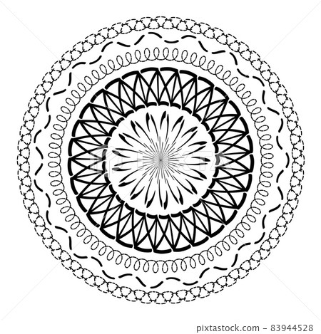 Relax mandala. Abstract ethnic model. Monochrome round ornament. Traditional Indian meditating contour circle. Oriental tattoo. Decorative geometric symmetry shape. Vector illustration Relax mandala. Abstract ethnic model. Monochrome round ornament. Traditional Indian meditating contour circle. Oriental tattoo. Decorative geometric symmetry shape. Vector illustration 83944528
