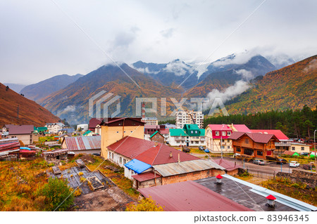 Terskol village aerial view, Elbrus region Terskol village aerial view, Elbrus region 83946345