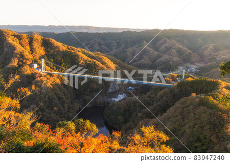 Hitachiota City, Ibaraki Prefecture, Ryujin Big Suspension Bridge in Autumn Colors Hitachiota City, Ibaraki Prefecture, Ryujin Big Suspension Bridge in Autumn Colors 83947240