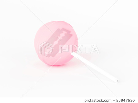 Lollipop with a razor blade inside, 3d render Lollipop with a razor blade inside, 3d render 83947650