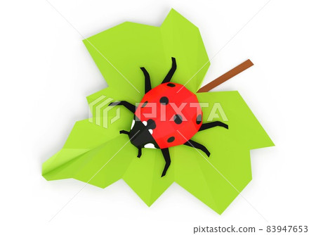 Ladybug on leaf, low poly insect, 3d render Ladybug on leaf, low poly insect, 3d render 83947653