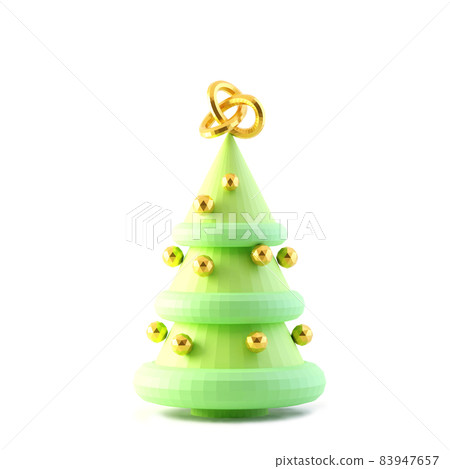 Low Poly Christmas Tree with golden xmas decorations, 3d render Low Poly Christmas Tree with golden xmas decorations, 3d render 83947657