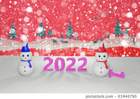 2022 年雪人慶祝新年 2022 年新年快樂 2022 年雪人慶祝新年 2022 年新年快樂 83948790