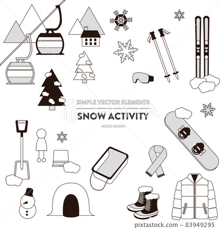 冬季運動和雪地遊戲設計圖形材料-黑白插圖- 冬季運動和雪地遊戲設計圖形材料-黑白插圖- 83949295