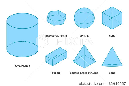 Flat Blue Volumetric Geometric Shapes Set Vector - Stock Illustration 