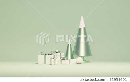 Minimal shopping advertising concept with shopping bags and gifts on pastel blue and white background. Concept of holiday poster, banner, cover card, brochure, studio, mockup. 3d rendering	 83951601