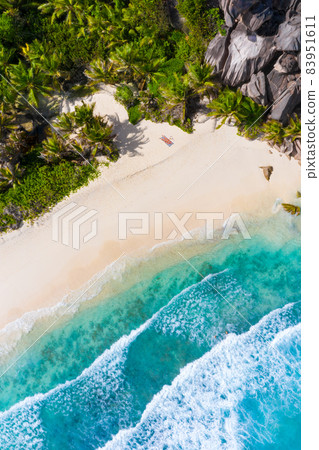 Grand Anse - one of the most beautiful beach of Seychelles. La Digue Island, Seychelles 83951611