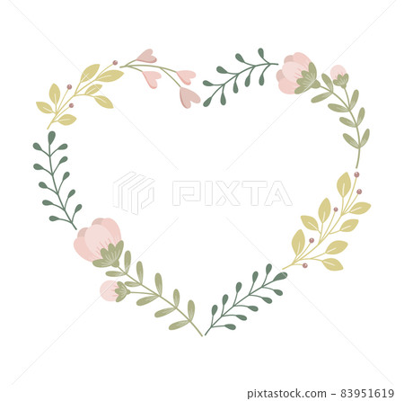 手繪植物心形裝飾框 83951619