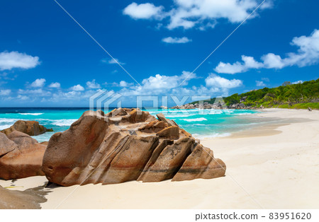 Petite Anse - one of the most beautiful beach of Seychelles. La Digue Island, Seychelles Petite Anse - one of the most beautiful beach of Seychelles. La Digue Island, Seychelles 83951620