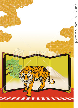 New Year's card Tora pops out of the sliding door New Year's card Tora pops out of the sliding door 83951854