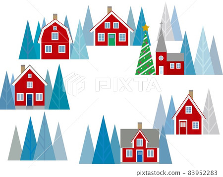 Winter landscape Christmas tree Scandinavian frame 83952283