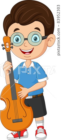 Cartoon little boy playing a cello 83952303